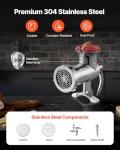 VEVOR Manual Stainless Steel Meat Grinder, 1.8" Clamp, 2 Grinding Plates, Sausage Stuffer, Ideal for Home Kitchen Restaurant Butcher’s Shop