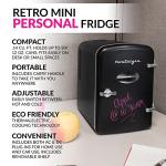 Nostalgia Retro Mini Fridge and Heater 6-Can Capacity, 12-Volt Power Adapter, Carry Handle and Display Window-Perfect for Home, Office, Car, or Dorm Room-Black
