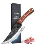 Huusk Viking Knife, Japanese Butcher Knife for Meat Cutting, Hand Forged Boning Knife with Ergonomic Wood Handle, High Carbon Steel Japanese Chef Knife for Camping, Outdoor, BBQ, Birthday Gift for Men
