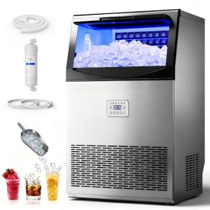 Manastin Commercial Ice Maker, 100lbs/24H Large Ice Machine with 33lbs Storage Capacity, Under Counter Ice Maker with Water Filter, for Home & Bar, Self-Cleaning, Timer, 50 Ice Cubes/15 Mins