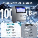 Manastin Commercial Ice Maker, 100lbs/24H Large Ice Machine with 33lbs Storage Capacity, Under Counter Ice Maker with Water Filter, for Home & Bar, Self-Cleaning, Timer, 50 Ice Cubes/15 Mins