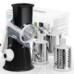 Nexsujo Rotary Cheese Grater Hand Crank, 3 Blades Slicer Shredder, Cheese Grater for Kitchen, Multi-Functional Kitchen Tool for Vegetables, Nuts, Chocolate, with Strong Suction Base, Black