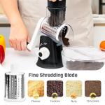 Nexsujo Rotary Cheese Grater Hand Crank, 3 Blades Slicer Shredder, Cheese Grater for Kitchen, Multi-Functional Kitchen Tool for Vegetables, Nuts, Chocolate, with Strong Suction Base, Black