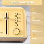 BUYDEEM DT640 Retro 4 Slice Toaster, 7 Shade Settings, Extra Wide 1.5'' Slots, Stainless Steel Toaster with Bagel Muffin Defrost Reheat Function, Yellow