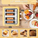 BUYDEEM DT640 Retro 4 Slice Toaster, 7 Shade Settings, Extra Wide 1.5'' Slots, Stainless Steel Toaster with Bagel Muffin Defrost Reheat Function, Yellow
