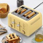 BUYDEEM DT640 Retro 4 Slice Toaster, 7 Shade Settings, Extra Wide 1.5'' Slots, Stainless Steel Toaster with Bagel Muffin Defrost Reheat Function, Yellow