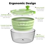 Salad Spinner Lettuce Spinner 4.4 QT Fruit and Vegetable Washer with Bowl and Mesh Basket for Washing, Spinning, and Draining