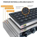 KOOTEN Mini Dutch Pancake Baker,50pcs Commercial Large Waffle Maker,Crepe Maker Electric,Electric Nonstick Round Waffle Machine with 2 Thermostats & 2 Timers Separate Control