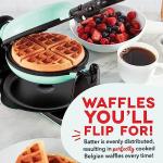 DASH Flip Belgian Waffle Maker – 1” Thick Waffle Mold, Nonstick Waffle Iron with Quick Heat-Up, Surface - Rotating Belgian Waffle Maker for Kids and Families, Just Add Batter (Aqua)