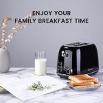 Roter Mond 2 Slice Toaster Retro Stainless Steel with Bagel, Cancel, and Defrost Functions, 6 Bread Shade Settings, Extra Wide Slots and Removable Crumb Tray, Black