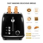 Roter Mond 2 Slice Toaster Retro Stainless Steel with Bagel, Cancel, and Defrost Functions, 6 Bread Shade Settings, Extra Wide Slots and Removable Crumb Tray, Black