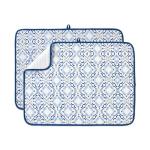 FRESHMINT Printed Dish Drying Mats for Kitchen Counter 2 Pack Absorbent Reversible Drying Mats Microfiber Kitchen Countertop Protector Dishes Drying Pad Extra Large 18"x24" Dish Mat