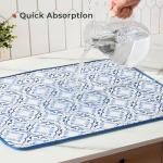 FRESHMINT Printed Dish Drying Mats for Kitchen Counter 2 Pack Absorbent Reversible Drying Mats Microfiber Kitchen Countertop Protector Dishes Drying Pad Extra Large 18"x24" Dish Mat