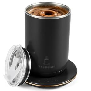 Self Stirring Coffee Mug with Temperature Control,Type-C Heated Magnetic Mixing Cup,3 Heat Levels,8-Hour Auto Shut-Off,USB Rechargeable Stainless Steel Smart Mug for Milk Protein Shakes Black 11oz