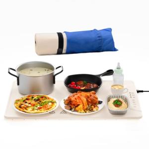 Food Warming Mat, 24x16 Inch Silicone Warming Tray with 3 Temperature Setting, UL Listed Dishwash Safe Foods Heating Pad with Timer, Rollable Food Warmer for Home, Buffet, Parties, Gatherings, Khaki