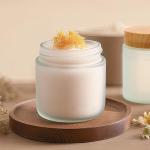 4oz Jars with Lids, Hoa Kinh 12 Pack Frosted Glass Jars with Lids Empty Cosmetic Containers Round Airtight Glass Jar with Inner Liners and Woodgrain Lid for Storing Lotions, Powders, and Ointments