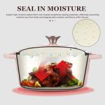 Overmont Enameled Cast Iron Dutch Oven - 5.5QT Pot with Lid Cookbook & Cotton Potholders - Heavy-Duty Cookware for Braising, Stews, Roasting, Bread Baking pink