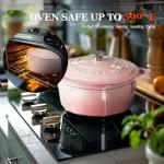 Overmont Enameled Cast Iron Dutch Oven - 5.5QT Pot with Lid Cookbook & Cotton Potholders - Heavy-Duty Cookware for Braising, Stews, Roasting, Bread Baking pink