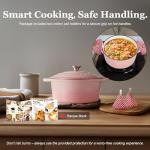 Overmont Enameled Cast Iron Dutch Oven - 5.5QT Pot with Lid Cookbook & Cotton Potholders - Heavy-Duty Cookware for Braising, Stews, Roasting, Bread Baking pink