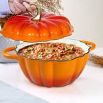 Pumpkin Dutch Oven 4.5 QT With Lid - Orange Enamel Cast Iron Cooking Pot, Shape Soup Pot - Serves 3-5 - Christmas Thanksgiving Decor Gift