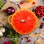 Pumpkin Dutch Oven 4.5 QT With Lid - Orange Enamel Cast Iron Cooking Pot, Shape Soup Pot - Serves 3-5 - Christmas Thanksgiving Decor Gift