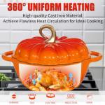 Pumpkin Dutch Oven 4.5 QT With Lid - Orange Enamel Cast Iron Cooking Pot, Shape Soup Pot - Serves 3-5 - Christmas Thanksgiving Decor Gift