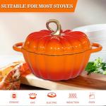 Pumpkin Dutch Oven 4.5 QT With Lid - Orange Enamel Cast Iron Cooking Pot, Shape Soup Pot - Serves 3-5 - Christmas Thanksgiving Decor Gift