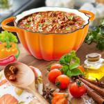 Pumpkin Dutch Oven 4.5 QT With Lid - Orange Enamel Cast Iron Cooking Pot, Shape Soup Pot - Serves 3-5 - Christmas Thanksgiving Decor Gift
