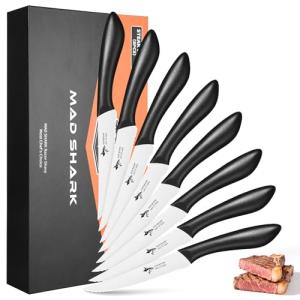 MAD SHARK Premium Steak Knife Set of 8, 4.5-inch Serrated Knives, High Carbon German Stainless Steel, Triple Rivet Construction, Perfectly Packaged in a Gift Box (Steak Knives Set of 8)