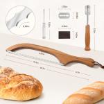 Mooues Sourdough Bread Knife, 15.7" Acacia Wood Double Serrated Bread Slicer, Ergonomic Handler, Premium Stainless Steel Bread Bow Knife for Homemade Bread, Bagels, and Baguettes