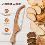 Mooues Sourdough Bread Knife, 15.7" Acacia Wood Double Serrated Bread Slicer, Ergonomic Handler, Premium Stainless Steel Bread Bow Knife for Homemade Bread, Bagels, and Baguettes