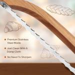 Mooues Sourdough Bread Knife, 15.7" Acacia Wood Double Serrated Bread Slicer, Ergonomic Handler, Premium Stainless Steel Bread Bow Knife for Homemade Bread, Bagels, and Baguettes