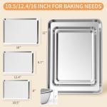 Baking Sheet Set of 3, Stainless Steel Cookie Sheets Baking Sheet Pan, 10.5/12.4/16 Inch, Thicker and Firmer Baking Pans Set, Non-stick, Non toxic & Heavy Duty & Easy Clean，Dishwasher Safe