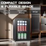 Erivess Compact Freestanding Beverage Refrigerator,24 Can/0.9 Cubic Feet Mini Fridge with Reversible Glass Front Door for Soda, Beer or Wine, Under Counter Small Refrigerator with Adjustable Shelves