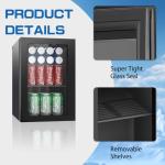 Erivess Compact Freestanding Beverage Refrigerator,24 Can/0.9 Cubic Feet Mini Fridge with Reversible Glass Front Door for Soda, Beer or Wine, Under Counter Small Refrigerator with Adjustable Shelves