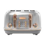 Haden Heritage 4 Slice Wide Slot Stainless Steel Toaster with Adjustable Browning Control & Non-Slip Feet, Steel & Copper