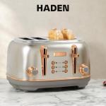 Haden Heritage 4 Slice Wide Slot Stainless Steel Toaster with Adjustable Browning Control & Non-Slip Feet, Steel & Copper