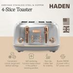 Haden Heritage 4 Slice Wide Slot Stainless Steel Toaster with Adjustable Browning Control & Non-Slip Feet, Steel & Copper