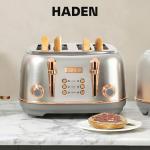 Haden Heritage 4 Slice Wide Slot Stainless Steel Toaster with Adjustable Browning Control & Non-Slip Feet, Steel & Copper