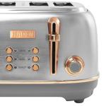 Haden Heritage 4 Slice Wide Slot Stainless Steel Toaster with Adjustable Browning Control & Non-Slip Feet, Steel & Copper