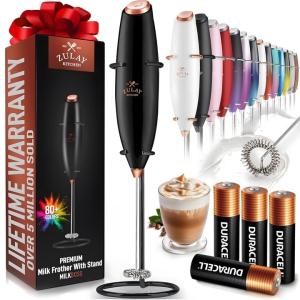 Zulay Powerful Milk Frother (4 Duracell Batteries Included) - Handheld Milk Frother Wand Drink Mixer for Coffee - Powerful Milk Foamer for Cappuccino, Frappe, Matcha & Creamer - Black/Copper