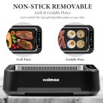 Indoor Grill, CUSIMAX Smokeless Grill Electric Grill & Griddle with REPLACEABLE Smoke Filter Sponge, 1500W Korean BBQ Grill, Smart LED Display, Larger Grilling Area, Black(New Model)