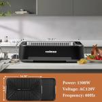 Indoor Grill, CUSIMAX Smokeless Grill Electric Grill & Griddle with REPLACEABLE Smoke Filter Sponge, 1500W Korean BBQ Grill, Smart LED Display, Larger Grilling Area, Black(New Model)