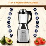 Blenders for Kitchen 1500W Stainless Steel Professional Blender, 59oz Glass Jar Countertop Blender with Tamper, Food Processor with Heating, 14 Smart Programs, Keep Warm & One-Touch Auto Cleaning