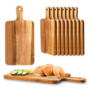 10 Packs Acacia Wood Cutting Board with Handles,15.8x7.7 Inch Wooden Kitchen Cutting Board Bulk, Serving Board and Charcuterie Boards for Vegetables Meat Pizza Cheese Fruit Bread