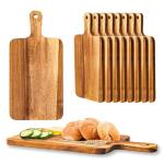 10 Packs Acacia Wood Cutting Board with Handles,15.8x7.7 Inch Wooden Kitchen Cutting Board Bulk, Serving Board and Charcuterie Boards for Vegetables Meat Pizza Cheese Fruit Bread