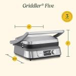 Cuisinart Electric Griddler FIVE Countertop Grill, Enjoy 5-in-1 Functions Including Panini Press, LCD Display, Wide Temperature Range, and Sear Function, Nonstick Plates, GR-5NAS, Stainless Steel