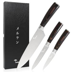 Kitchen Knife Set - 3 Pieces | Chef Knife Set | 8" Chef Knife, 5" Utility, 3.5" Paring | High Carbon Stainless Steel, Ultra Sharp Blades, Ergonomic Pakkawood Handles | Japanese Style Kitchen Knife