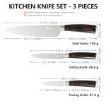 Kitchen Knife Set - 3 Pieces | Chef Knife Set | 8" Chef Knife, 5" Utility, 3.5" Paring | High Carbon Stainless Steel, Ultra Sharp Blades, Ergonomic Pakkawood Handles | Japanese Style Kitchen Knife