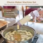 Churro Maker Machine Set, Cookie Maker with 6 Interchangeable Nozzles & 13 Cookie Discs, Homemade Churros Making Kit, Easy Cleaning for Cookies and Cream Decorating